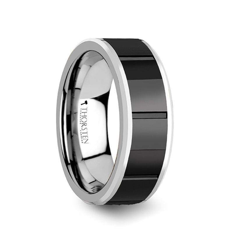 Thorsten Wallace Black Ceramic Polished Finish Men’s Domed Wedding Ban IRVING | Ceramic Ring Textured Green Inlay \u2013 Aydins Jewelry