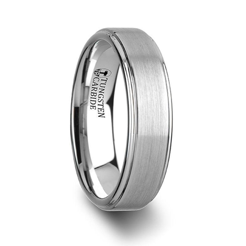 ORLOFF White Tungsten Ring with Raised Brush Finished Center - 6mm & 8mm