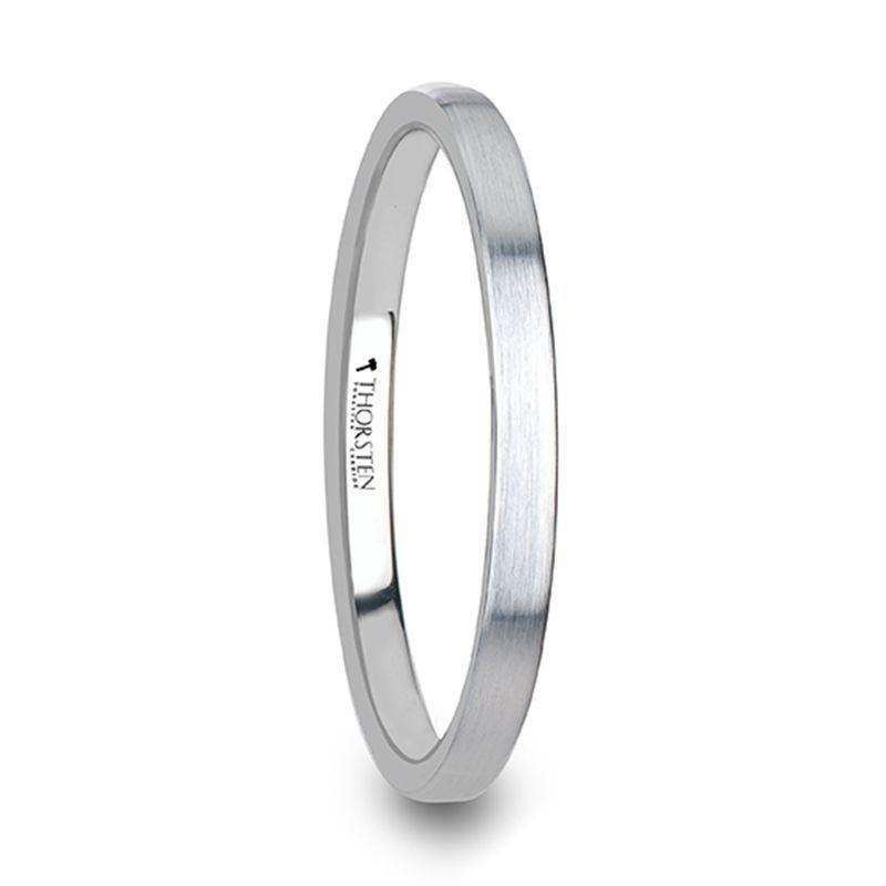 MAISIE Flat Style Women's White Tungsten Carbide Ring with Brushed Finish - 2mm