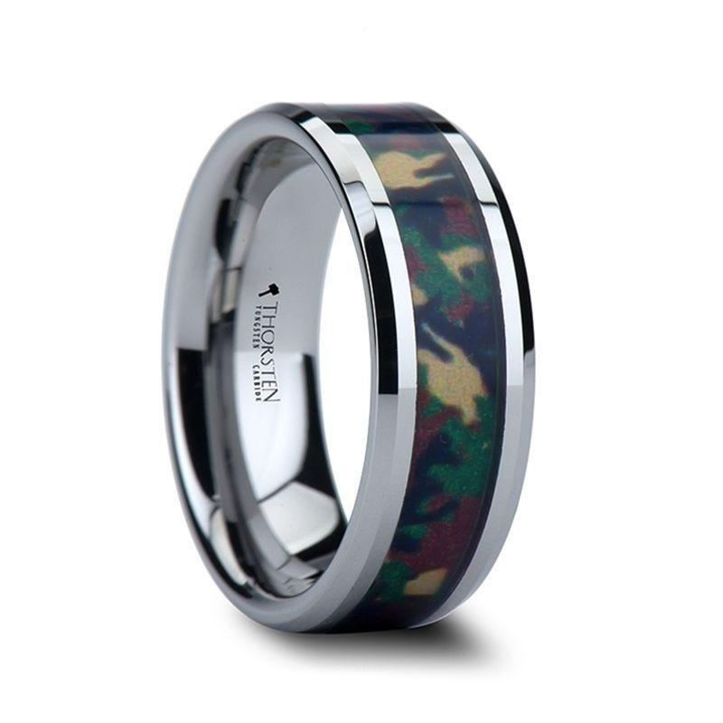 COMMANDO Tungsten Wedding Ring with Military Style Jungle Camouflage Inlay - 6mm - 10 mm