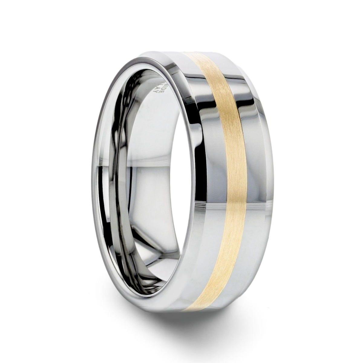 LEGIONAIRE Gold Inlaid Beveled Tungsten Ring - 6mm & 8mm