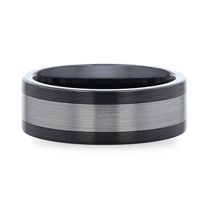 ENDAST Black Ceramic with Brushed Tungsten Inlay Wedding Band - 8mm