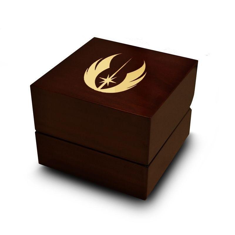 Star Wars Jedi Order Symbol Engraved Chocolate Dark Wood Personalized Wooden Wedding Ring Box