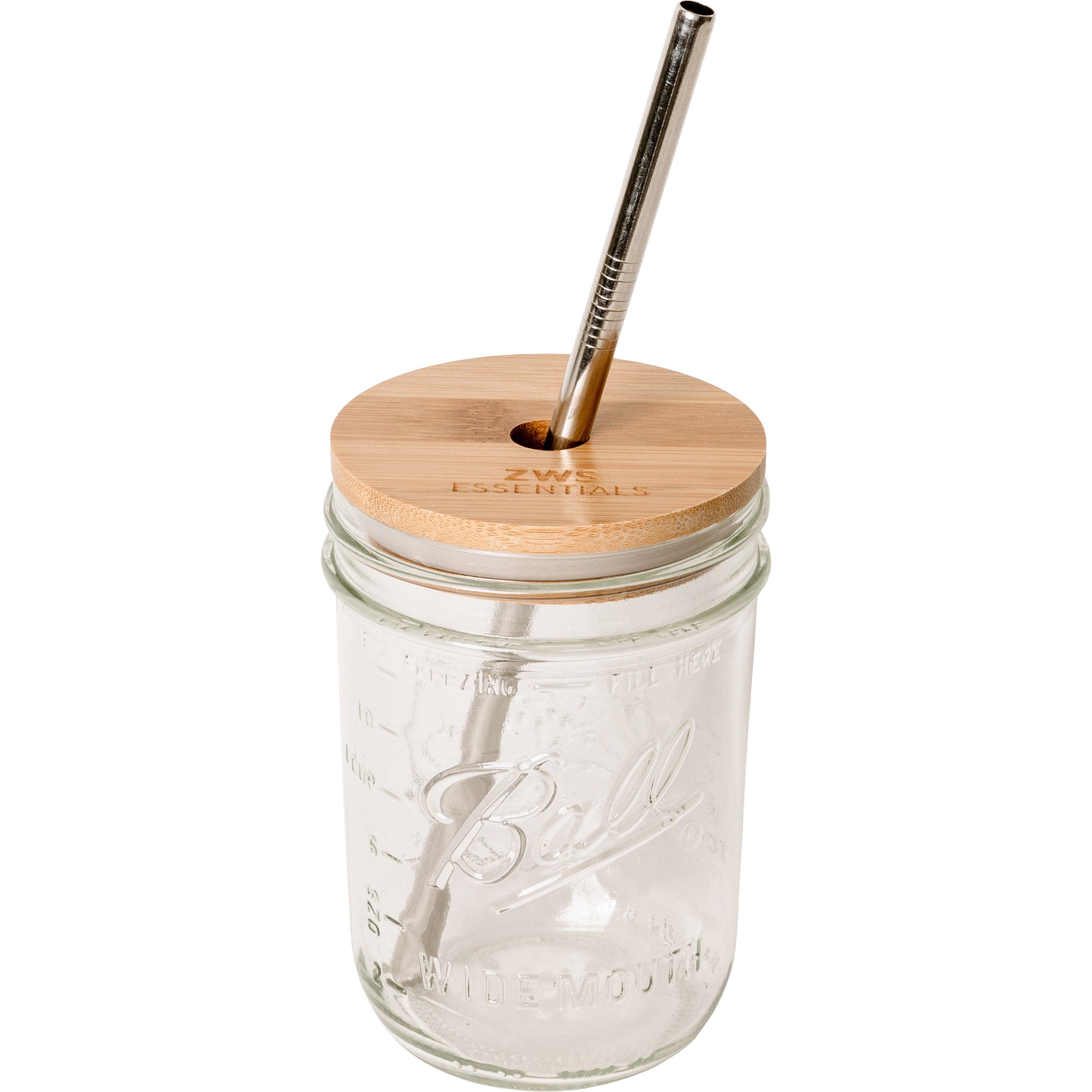 Mason Jar Kit with Bamboo Lid and Stainless Steel Straw