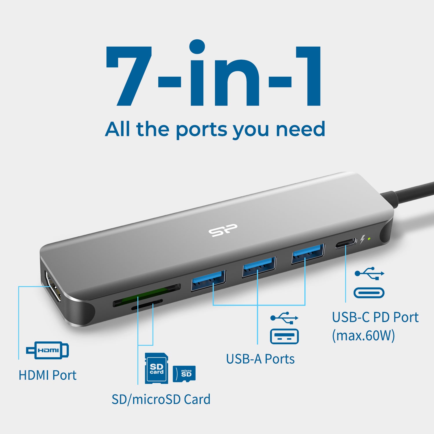 Silicon Power SR30 8-in-1 Docking Station USB C Hub with 4K@60Hz HDMI DisplayPort, 100W Power Delivery, 1 USB-C 3.2 Gen 1 Port and 2 USB-A 3.2 Gen 1 Ports, 1 Ethernet Port, 2 SD/microSD Card Slots