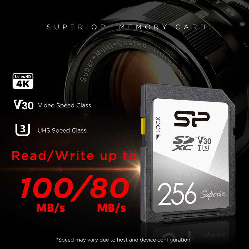 Silicon Power 64GB-256GB Superior UHS-1(U3) V30 SD Memory Card